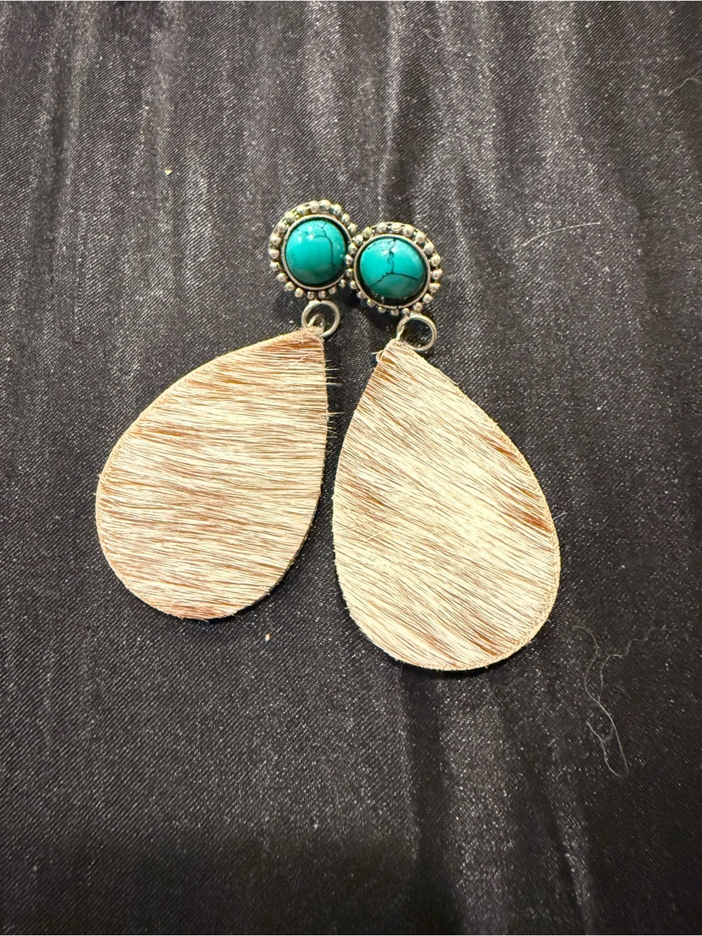 Turquoise Stud and Cream Teardrop Earrings
